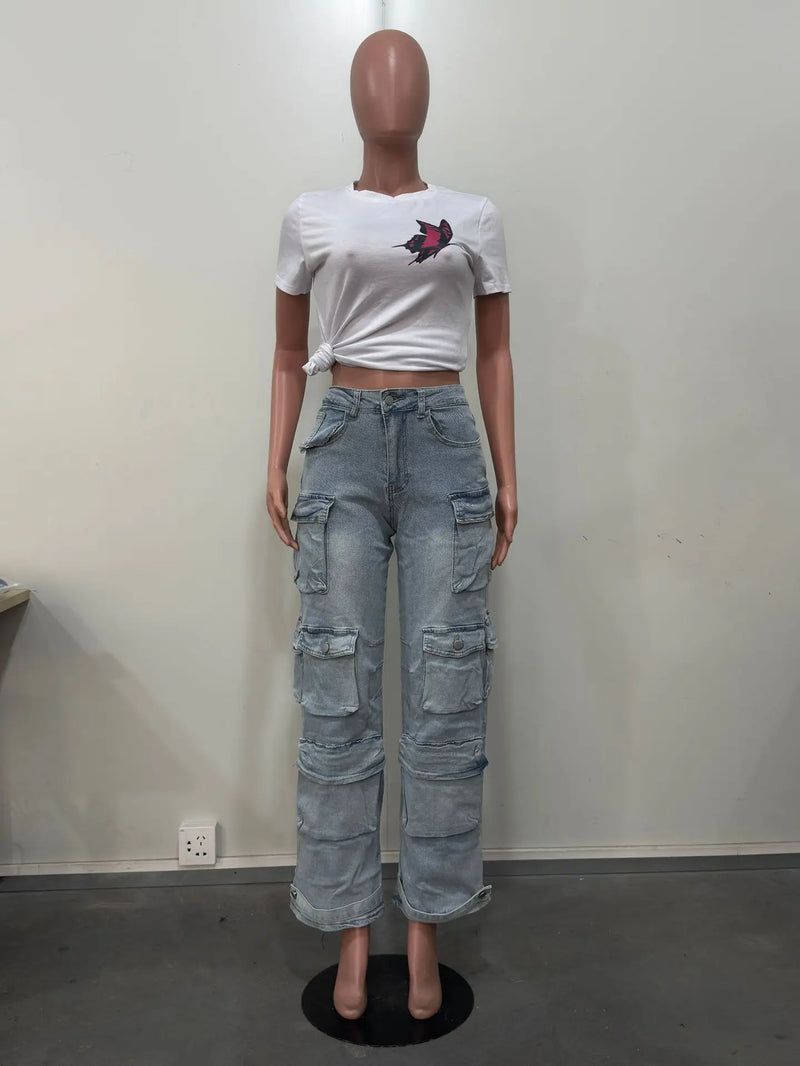 Patchwork Multi-Pocket Denim Pants | MzStar Fashion | view 6
