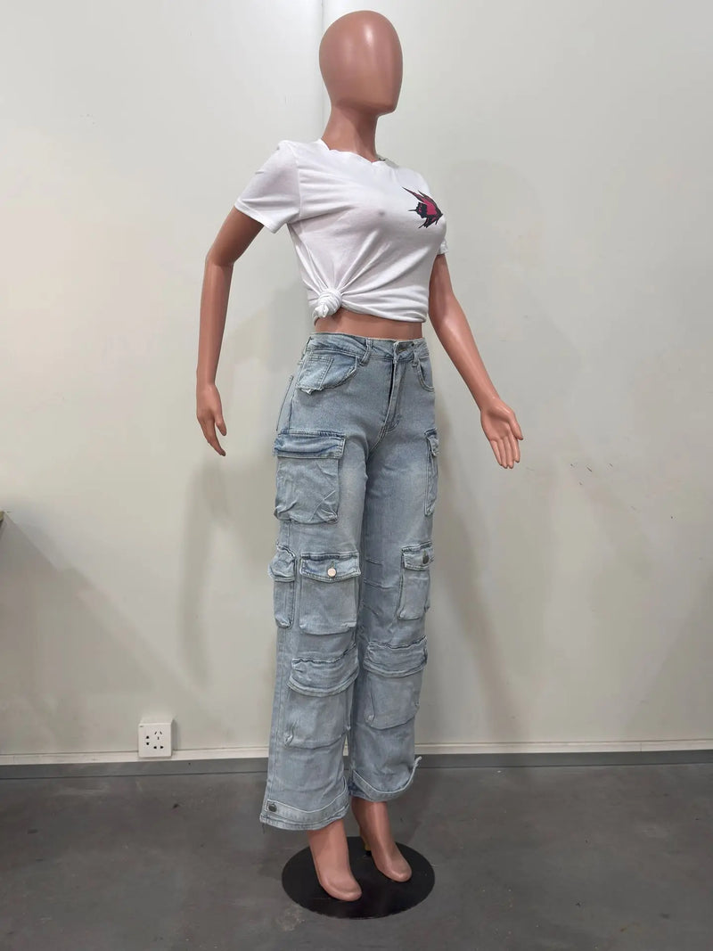 Patchwork Multi-Pocket Denim Pants | MzStar Fashion | view 5