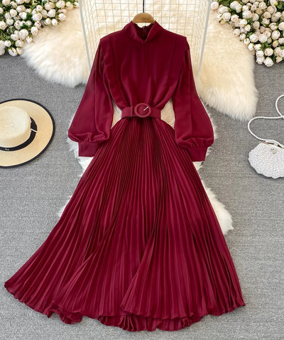 Pleated Taffeta Midi Dress