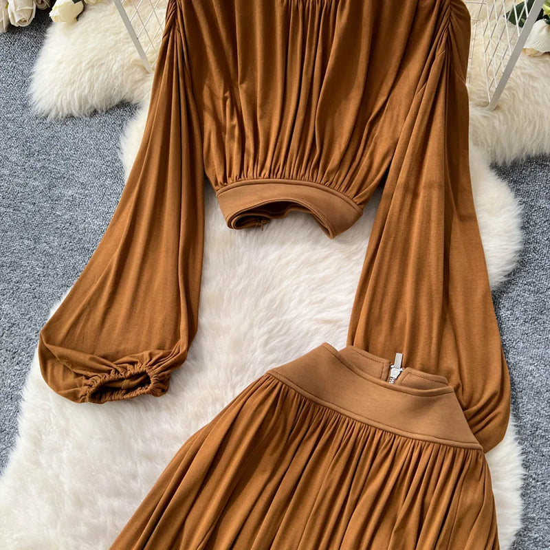 Lantern Blouse & Slit Skirt Set | MzStar Fashion | view 8