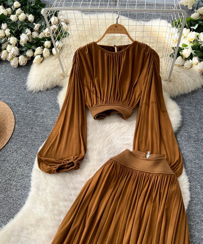 Lantern Blouse & Slit Skirt Set