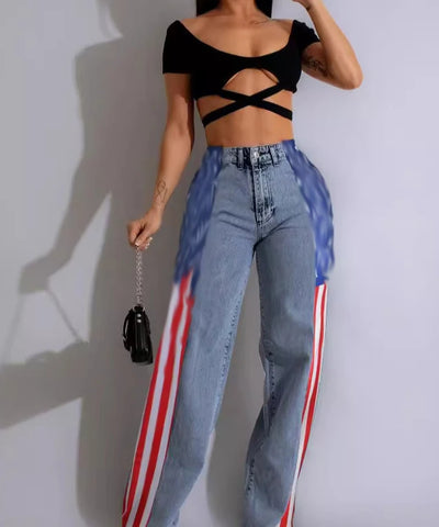 Printed Stretch Wide-Leg Jeans | MzStar Fashion