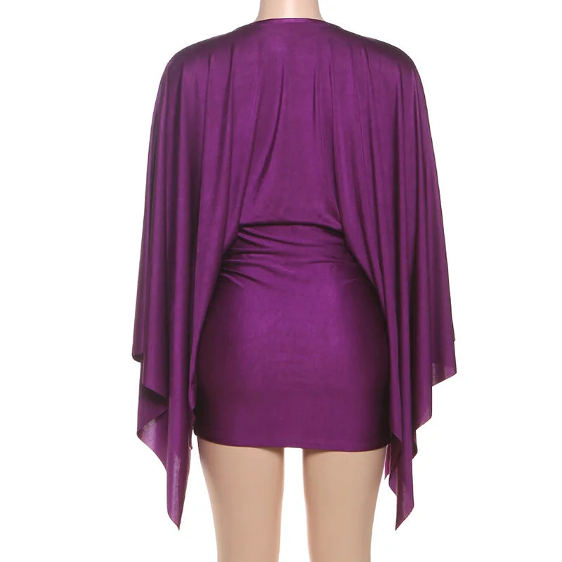 Purple Swing-Sleeve Mini Dress | MzStar Fashion | view 4