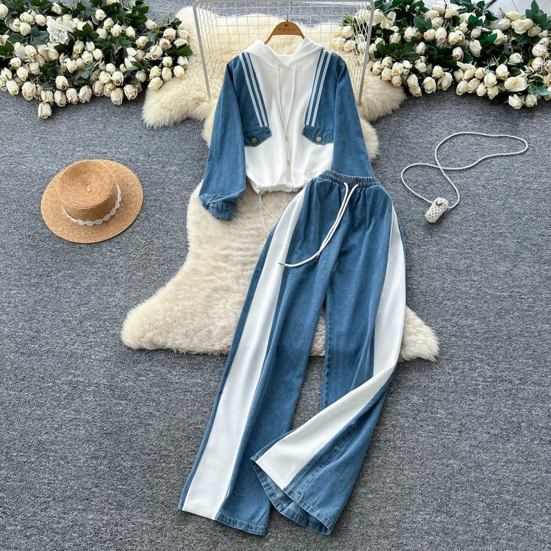 Hooded Denim Patchwork Set | MzStar Fashion | view 8