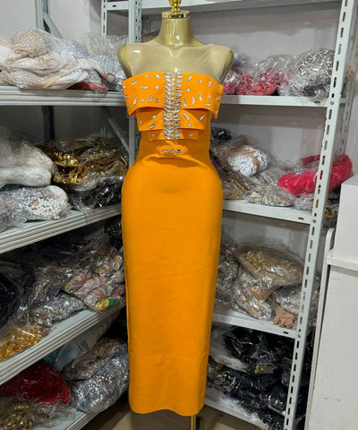 Orange Rhinestone Dress