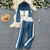 Denim Splice Lapel Coat Set | MzStar Fashion