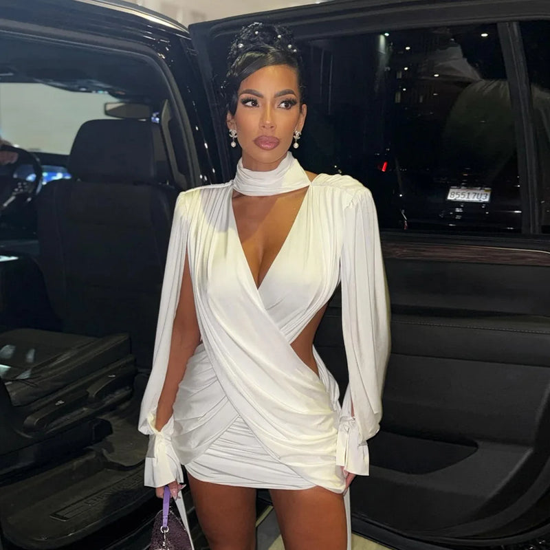 White Choker Cape-Sleeve Dress | MzStar Fashion
