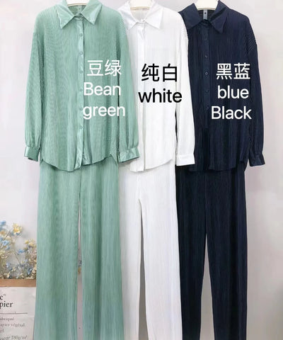 Pleated Polo Top & Pants Set