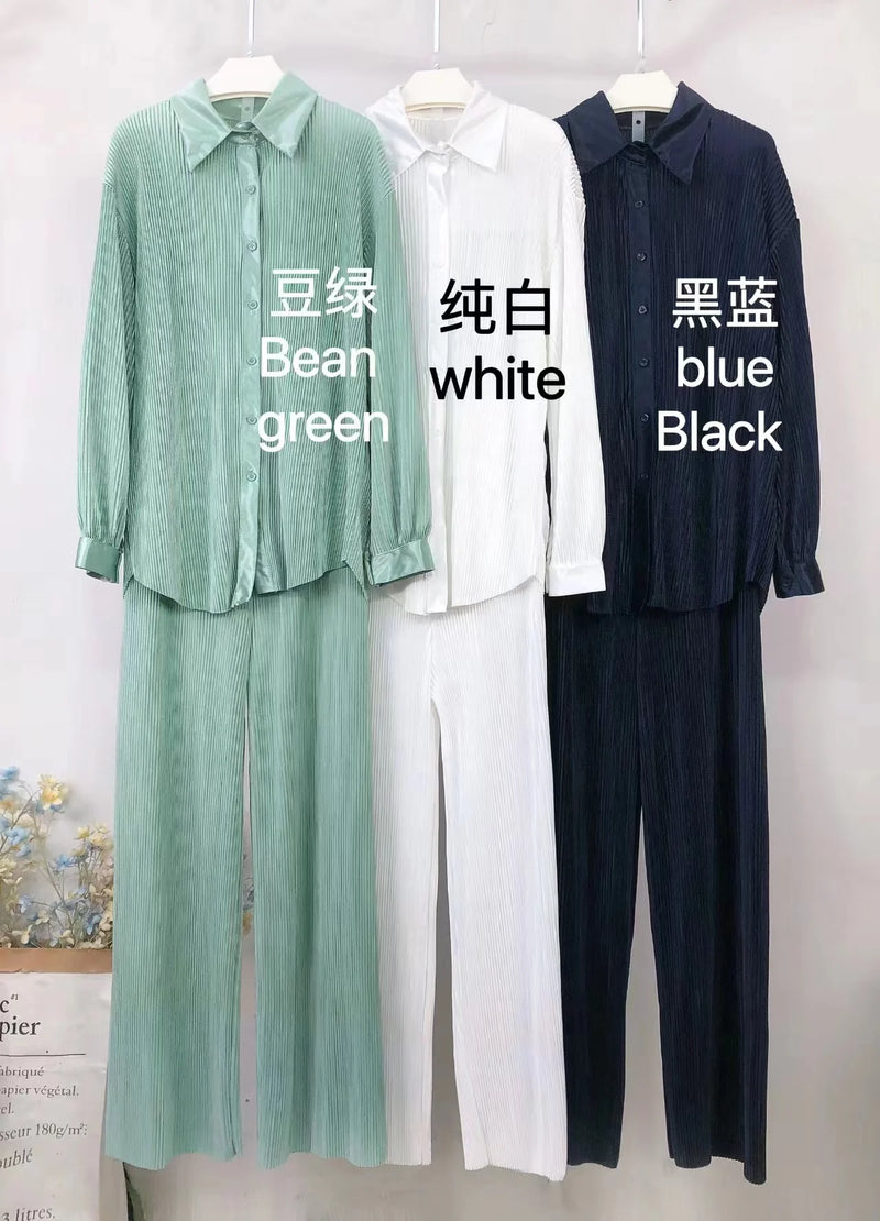 Pleated Polo Top & Pants Set | MzStar Fashion | view 2