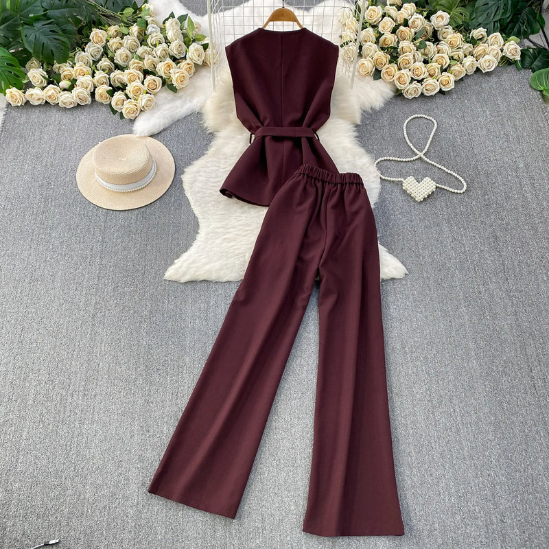Blazer Vest & Wide-Leg Pants Set | MzStar Fashion | view 3