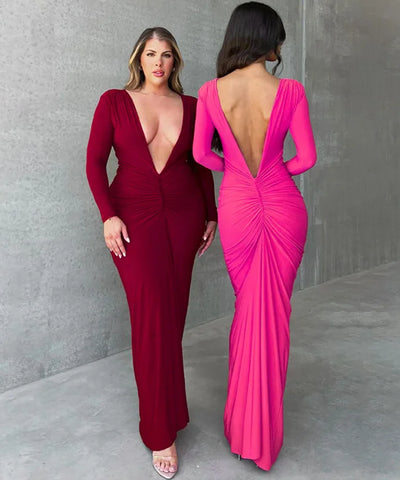 Ruched Backless Slip Maxi Dress | MzStar Fashion