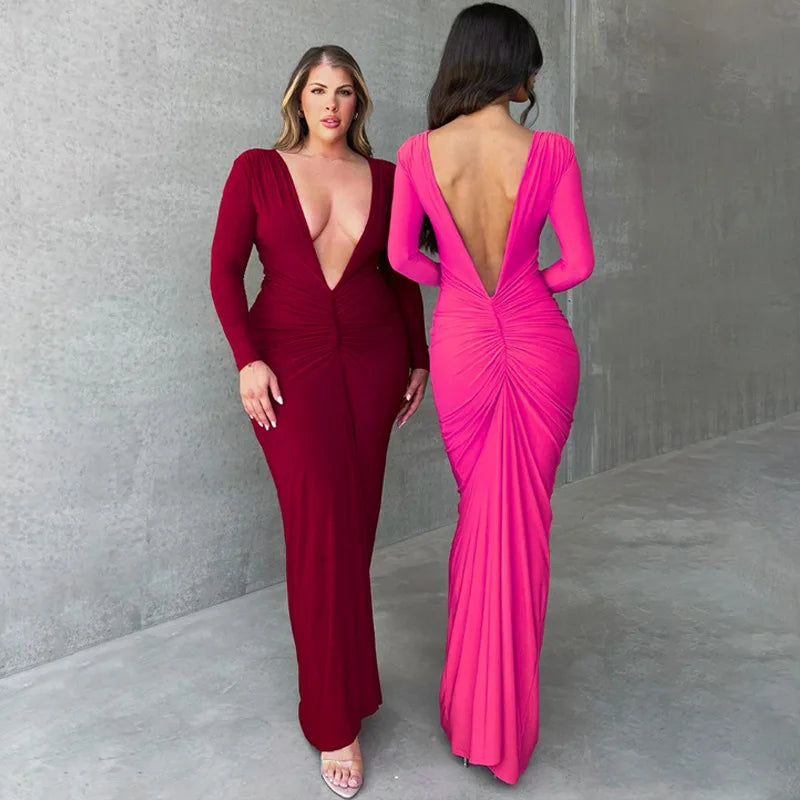 Ruched Backless Slip Maxi Dress | MzStar Fashion