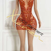 Orange Crystal Halter Mini Dress | MzStar Fashion | view 4