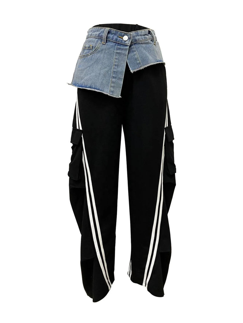Striped Patchwork Straight Pants | MzStar Fashion | view 4