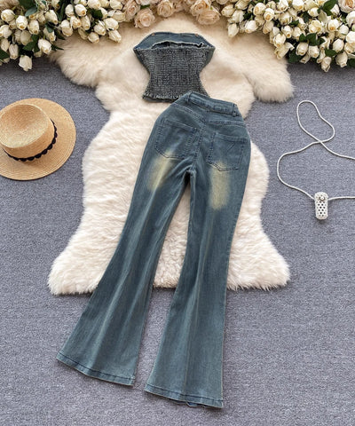 Rivet Tube Top & Jeans Set
