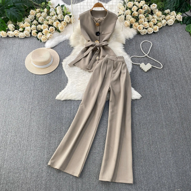 Blazer Vest & Wide-Leg Pants Set | MzStar Fashion | view 4