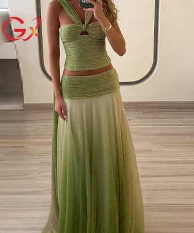 Halter Crop Top & Maxi Skirt Set | MzStar Fashion
