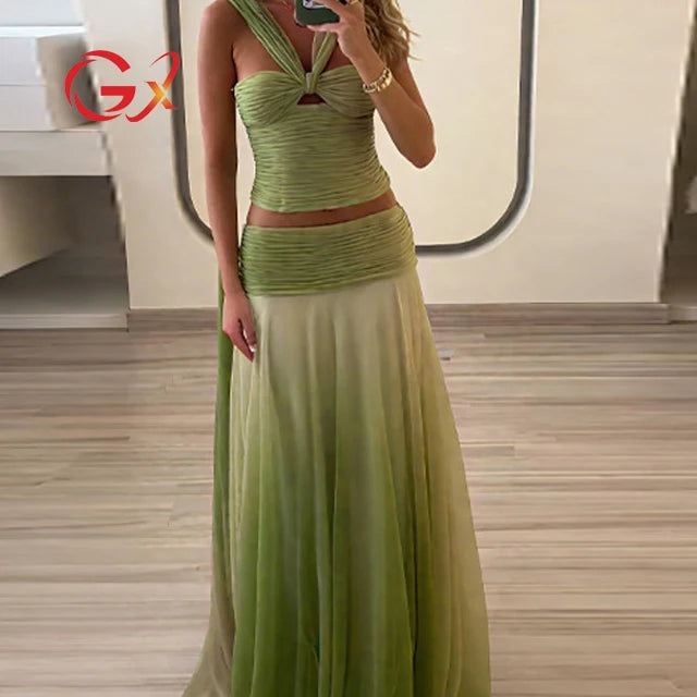 Halter Crop Top & Maxi Skirt Set | MzStar Fashion