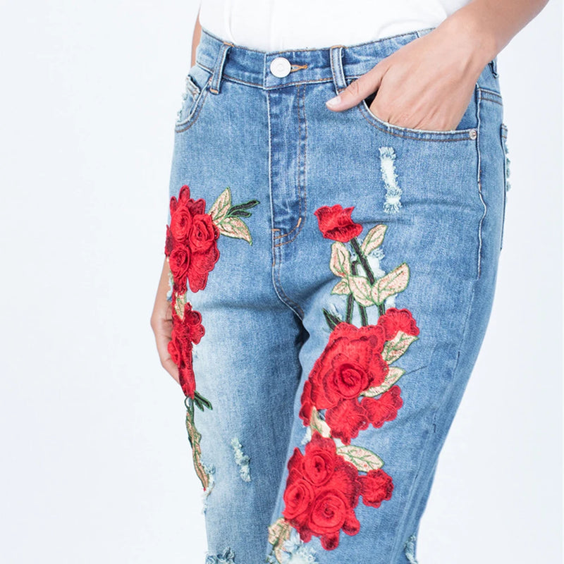 Embroidered Stacked Mom Jeans | MzStar Fashion | view 4