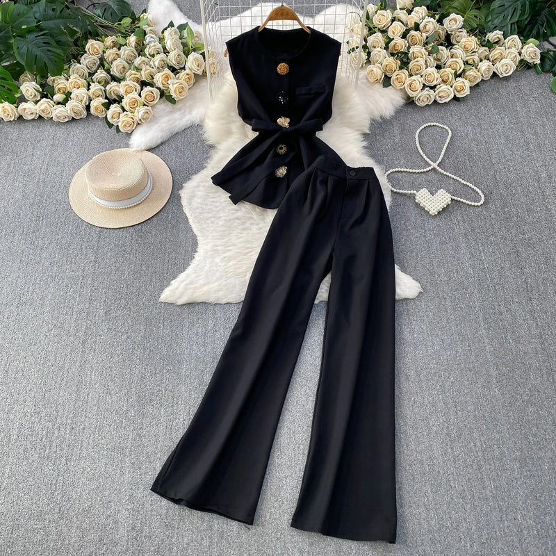 Blazer Vest & Wide-Leg Pants Set | MzStar Fashion | view 6