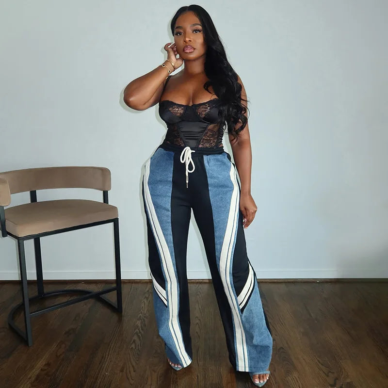 Color-Block Patchwork Loose Pants | MzStar Fashion | view 4