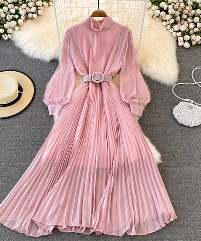 Pleated Taffeta Midi Dress | MzStar Fashion