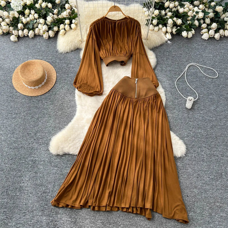 Lantern Blouse & Slit Skirt Set | MzStar Fashion | view 4