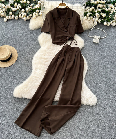 Notch Collar Top & Pants Set | MzStar Fashion