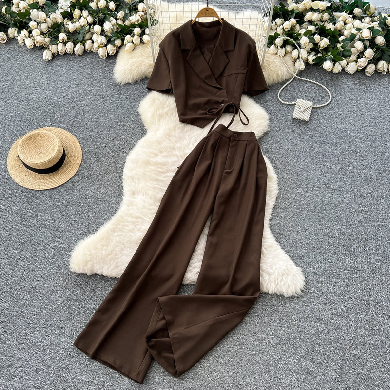 Notch Collar Top & Pants Set | MzStar Fashion