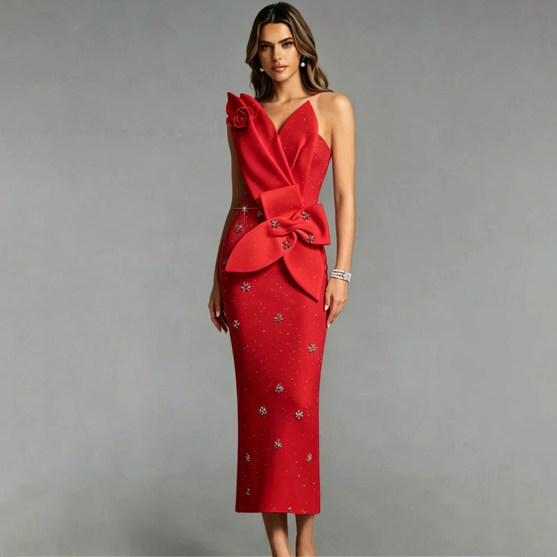 Diamond Bow Bandage Midi Dress | MzStar Fashion | view 8