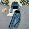 Denim Splice Lapel Coat Set | MzStar Fashion | view 7