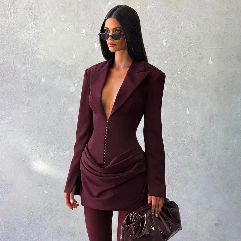 Ruched V-Neck Splice Mini Dress | MzStar Fashion | view 2