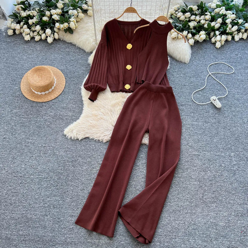V-Neck Knit Three-Piece Set | MzStar Fashion | view 3