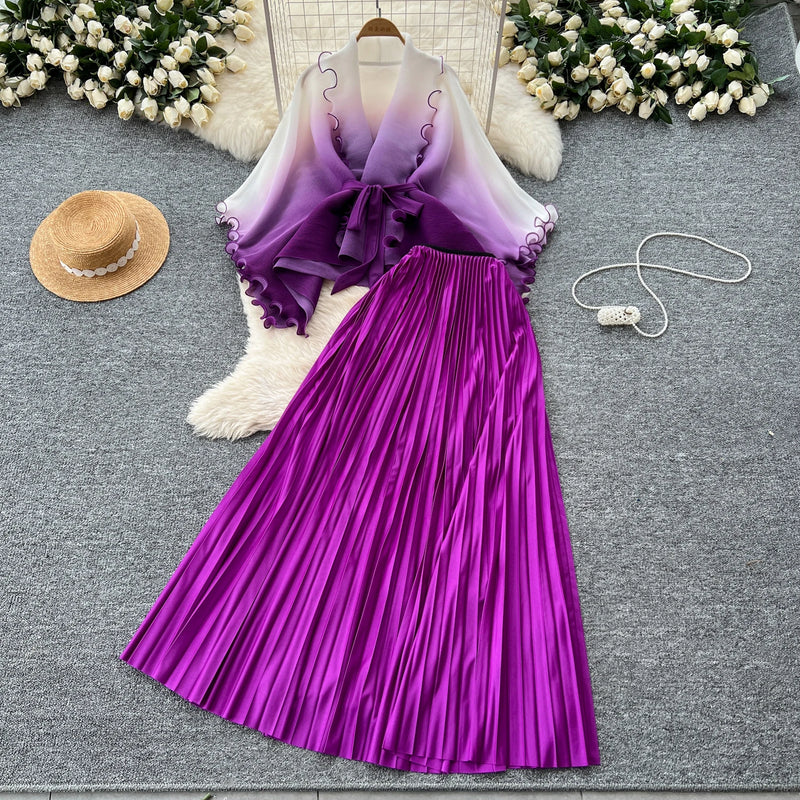 Bandage Top & Pleated Skirt Set | MzStar Fashion | view 2