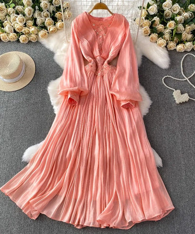Ruffle V-Neck Cinched Dress