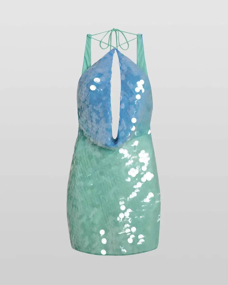 Shimmer Halter Bodycon Mini Dress | MzStar Fashion | view 7