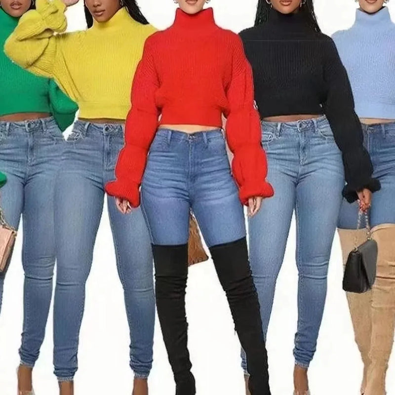 Lantern Sleeve Knit Crop Sweater | MzStar Fashion | view 2
