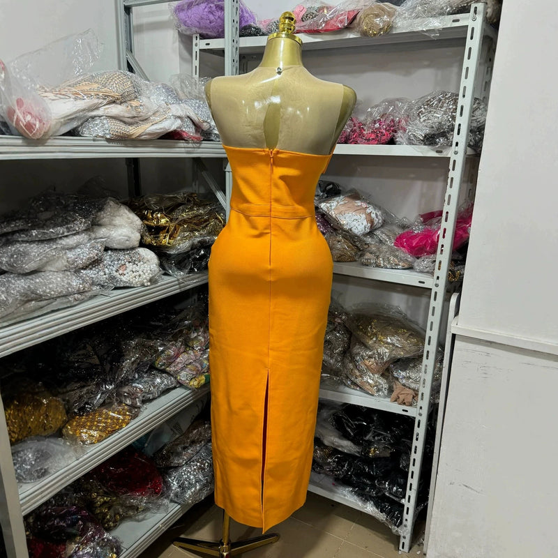 Orange Rhinestone Dress