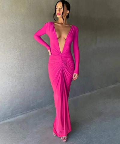 Ruched Backless Slip Maxi Dress