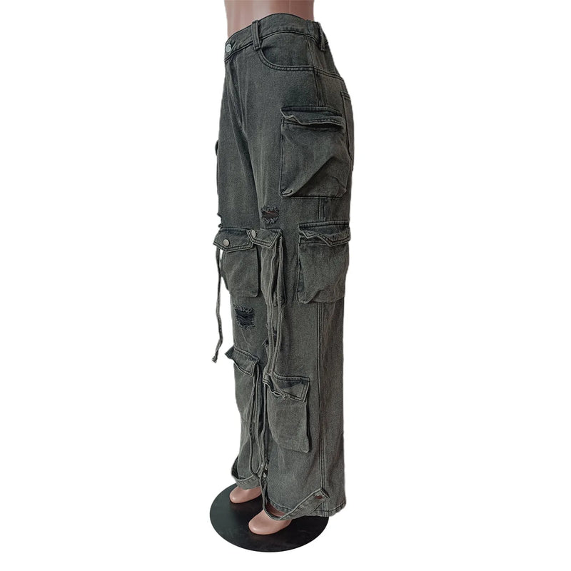 High-Waist Baggy Cargo Jeans | MzStar Fashion | view 6
