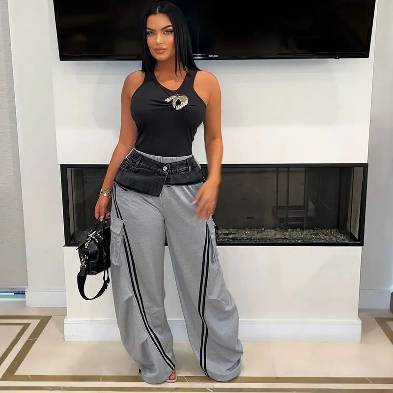 Striped Patchwork Straight Pants | MzStar Fashion | view 8