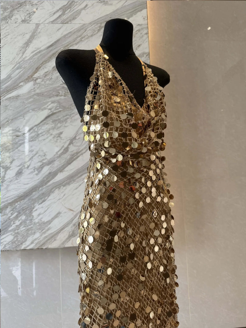 Mesh Sequin Halter Gown | MzStar Fashion | view 7