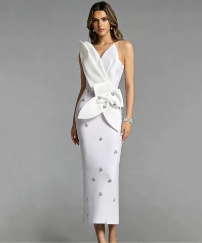 Diamond Bow Bandage Midi Dress