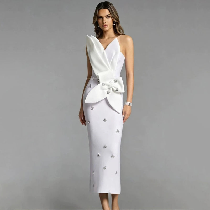 Diamond Bow Bandage Midi Dress | MzStar Fashion | view 2