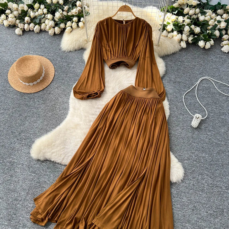 Lantern Blouse & Slit Skirt Set | MzStar Fashion | view 5