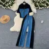 Denim Splice Top & Pants Set | MzStar Fashion | view 7