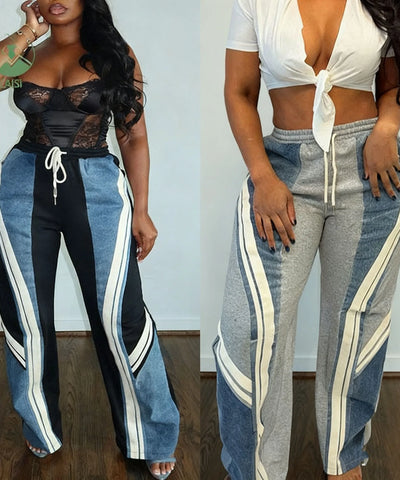 Color-Block Patchwork Loose Pants | MzStar Fashion