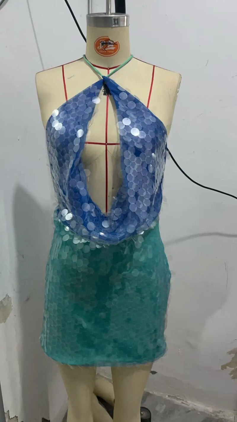 Shimmer Halter Bodycon Mini Dress | MzStar Fashion | view 3