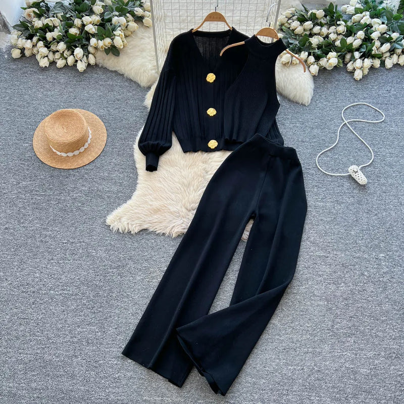 V-Neck Knit Three-Piece Set | MzStar Fashion | view 8