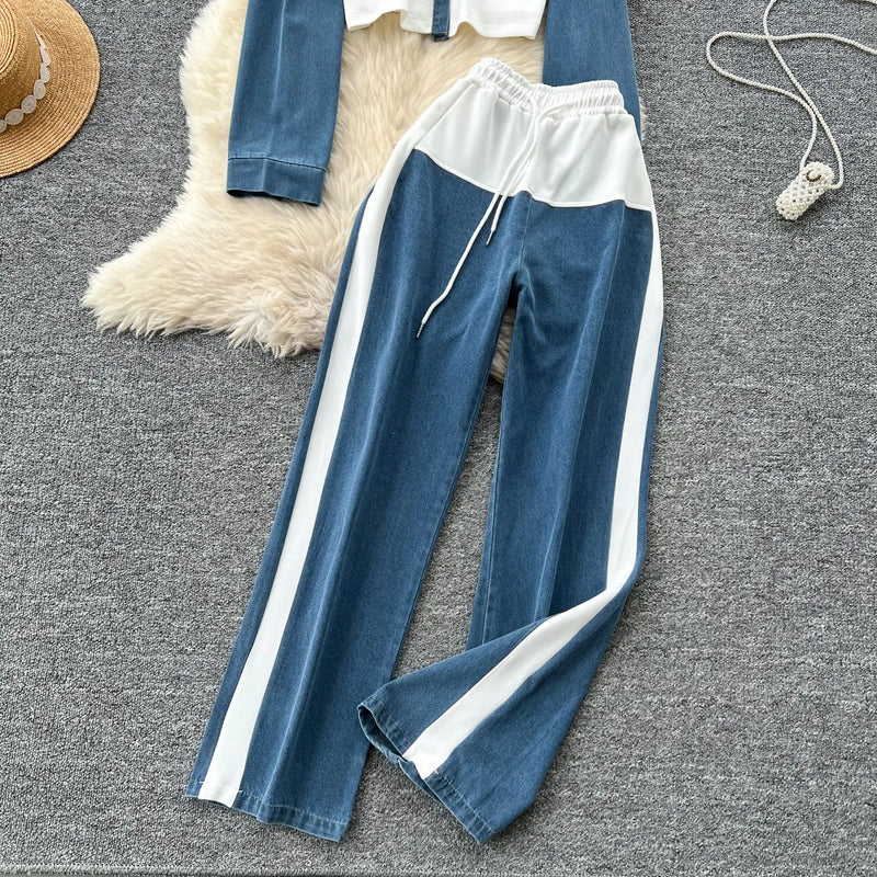 Denim Splice Lapel Coat Set | MzStar Fashion | view 5